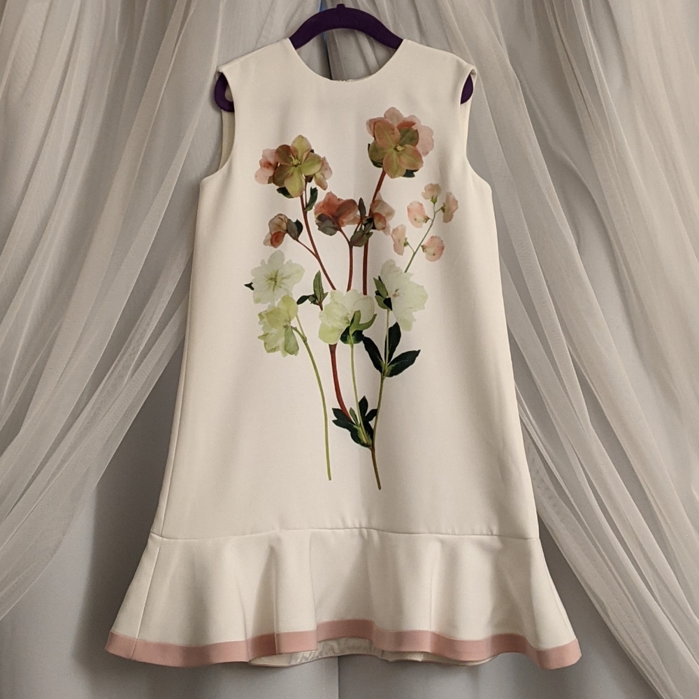 Girls floral A-line ruffle hem sleeveless dress